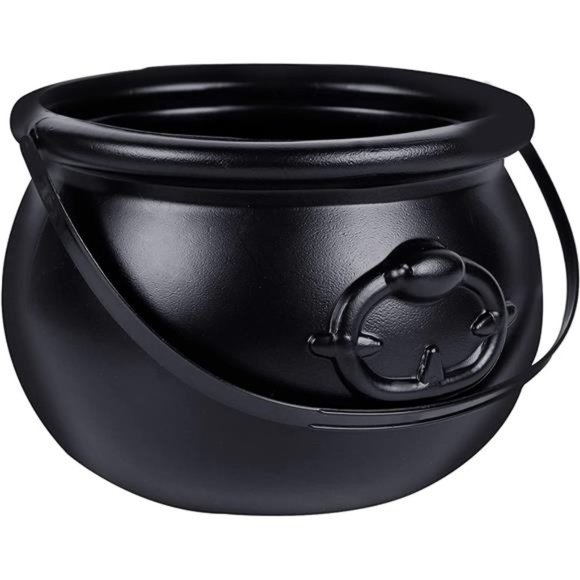 Halloween Large Cauldron, 7.4" Black Plastic Witch Pot with Handle, Vintage - Picture 1 of 7